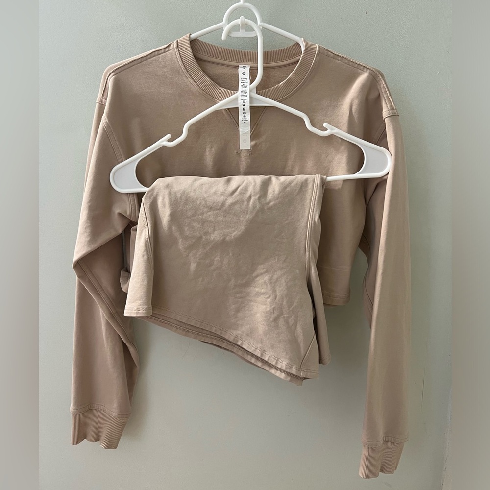 Lululemon Tan Cropped Sweatshirt and Short Set